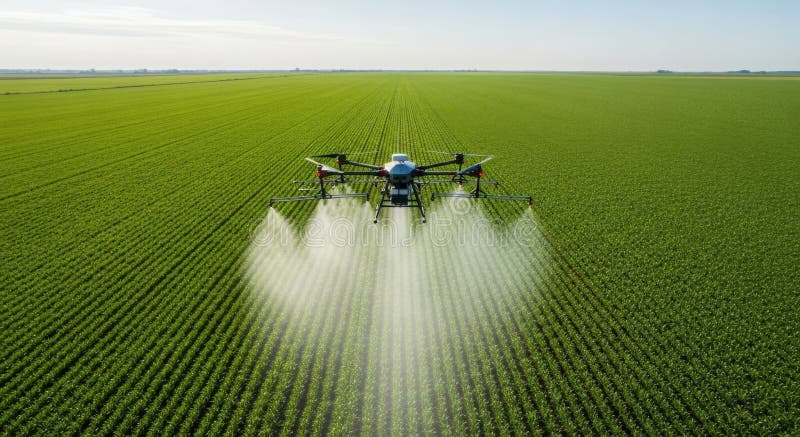 Drone Spraying Water on Plants.