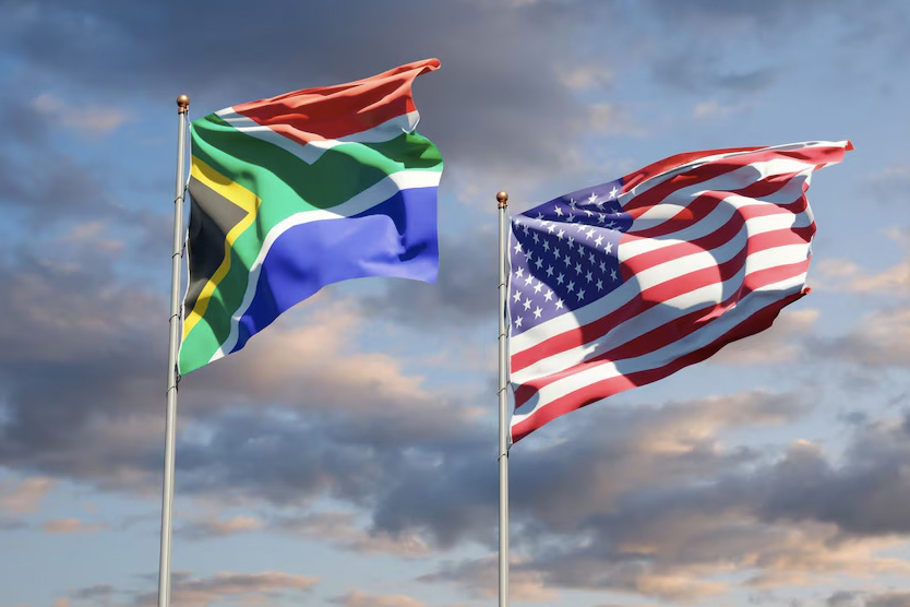 Flags of South Africa and the United States representing diplomatic relations