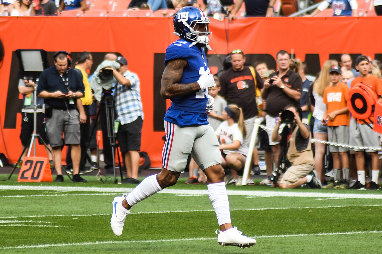 Odell Beckham Jr. wearing a New York Giants uniform during a 2017 NFL game