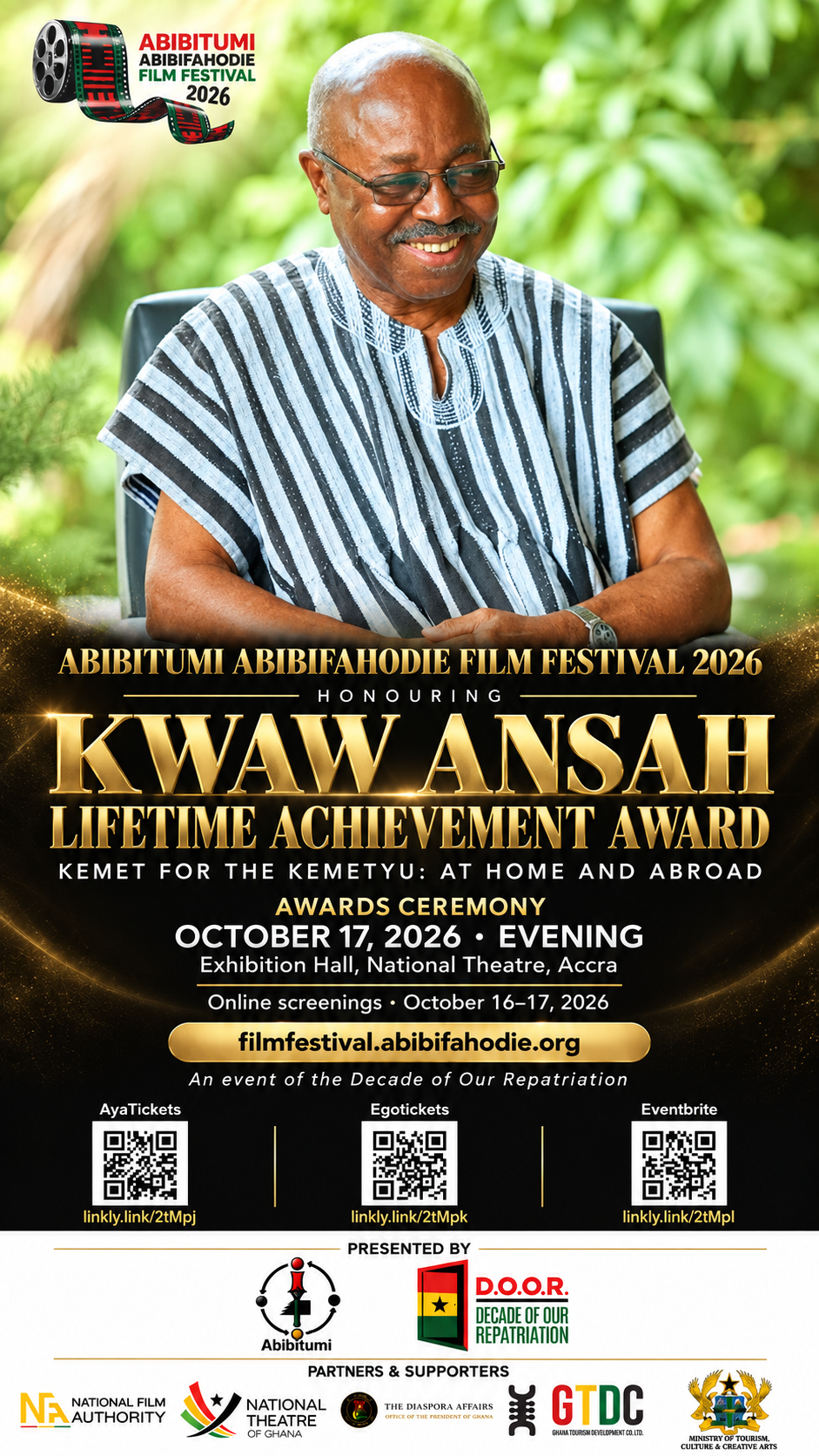 Official AAFF 2026 flyer honouring filmmaker Kwaw Ansah